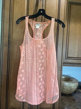 Pretty Rebellious Peach Lace Racerback Tank Top
